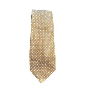 Frank Stella vintage men’s black print, tan blue and white silk tie, 57.
